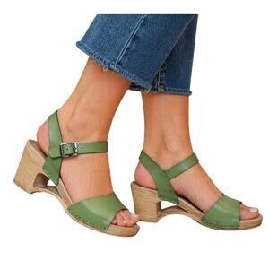 Dansko Green Leather Ankle Strap Sandals EU 40 Wooden Heel